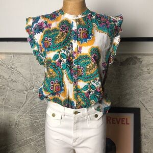 Ro’s Garden Floral Paisley Ruffle-Sleeve Top